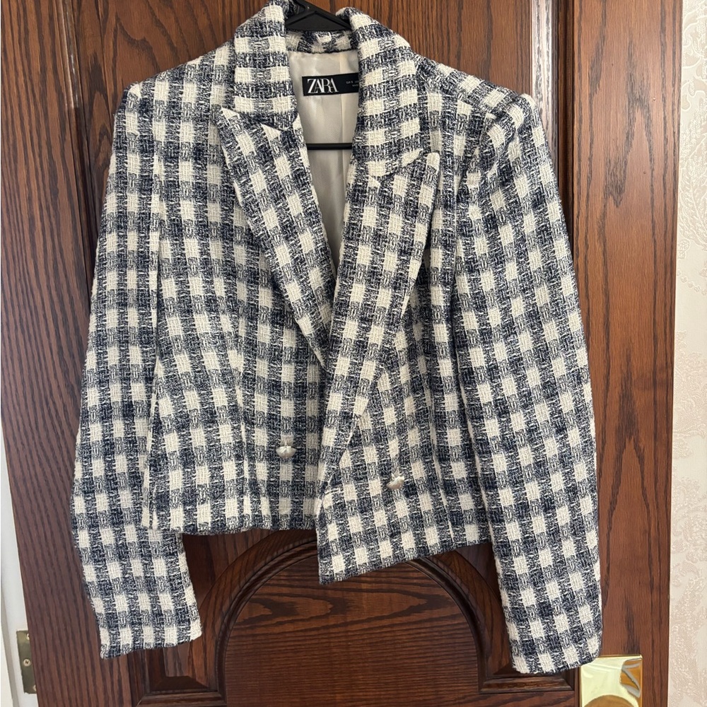 Zara Women's Monochrome Plaid Blazer